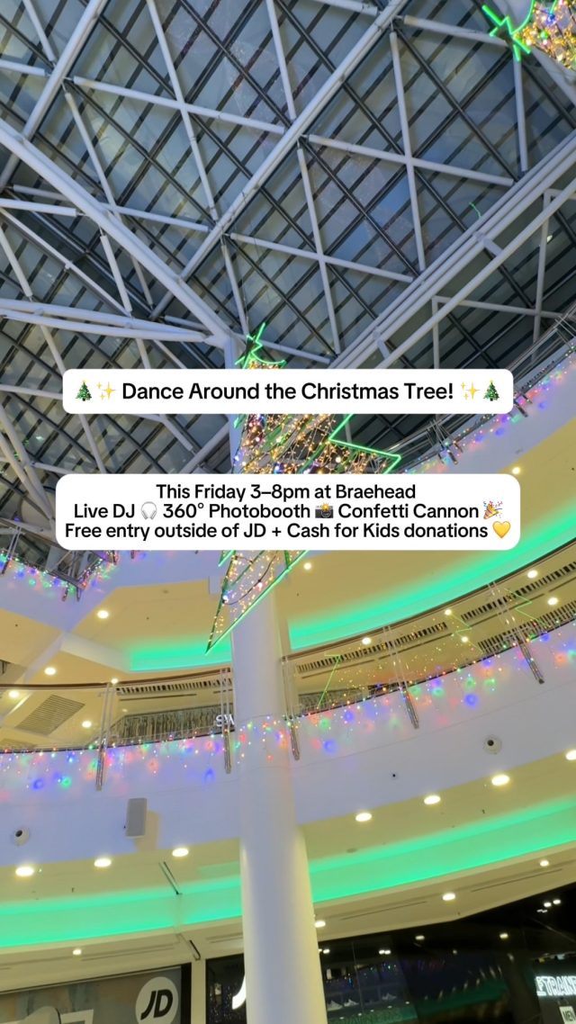 ✨🎄 Dance Around the Christmas Tree at Braehead! 🎄✨Our Dance Around the Christmas Tree event kicks off this Friday from 3pm to 8pm. Join us for a live DJ, 360-degree photobooth, confetti cannon, sweet treat giveaways and plenty of festive cheer 🙌🎁 Free to attend, and we’ll be raising funds for Cash for Kids by collecting donations, so come along, have fun and support a great cause 💛We can’t wait to see you there! 💃🕺